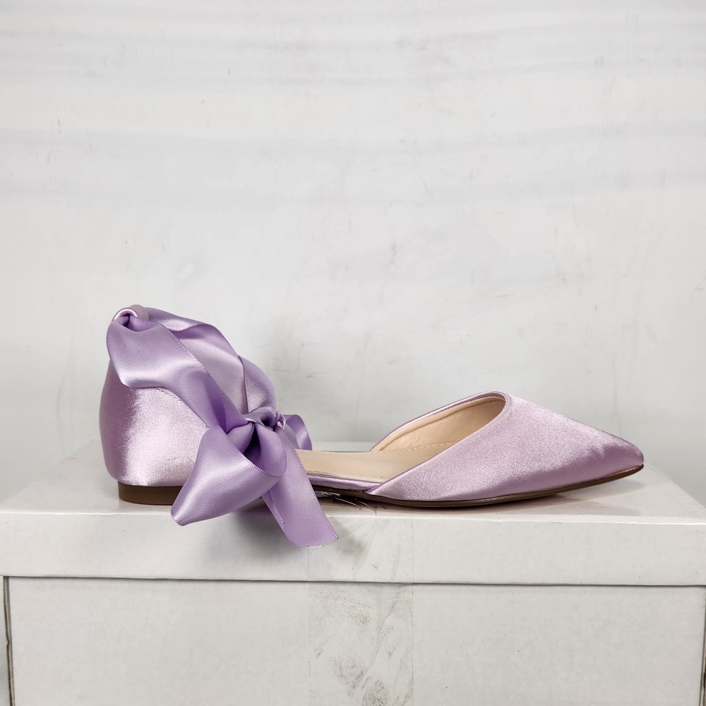 Kailee P Flats Women Size 6.5 Lavender Satin Pointed Toe Ankle Tie Bow Bella